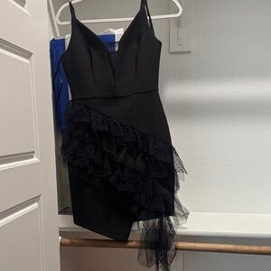 BCBGMaxAzria Black Asymmetrical Ruffled Dress